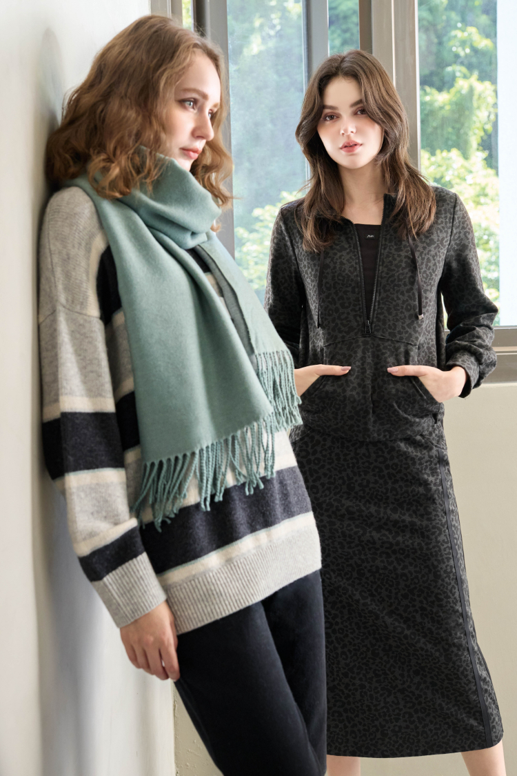 JOAN豹紋內磨毛中長鉛筆裙