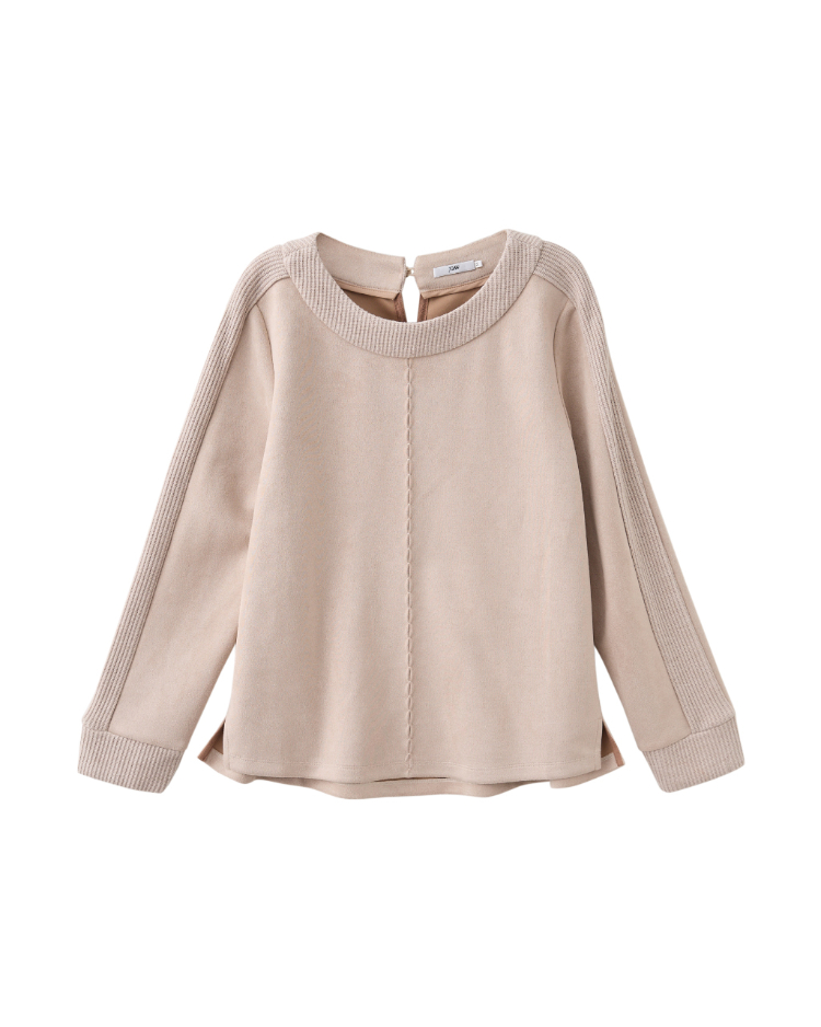 JOAN柔霧麂皮觸感拼接上衣