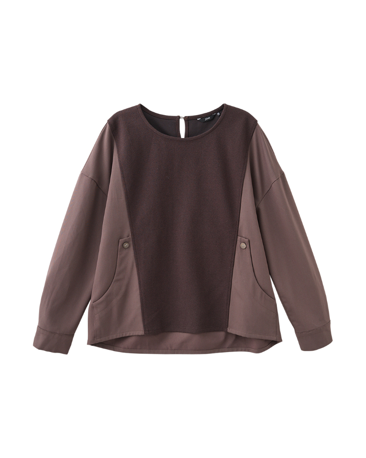 JOAN平織手袖拼接彈性上衣