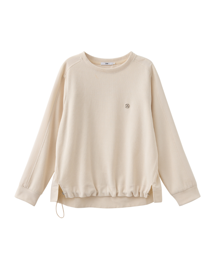 JOAN異材質拼接條絨抽繩下擺上衣