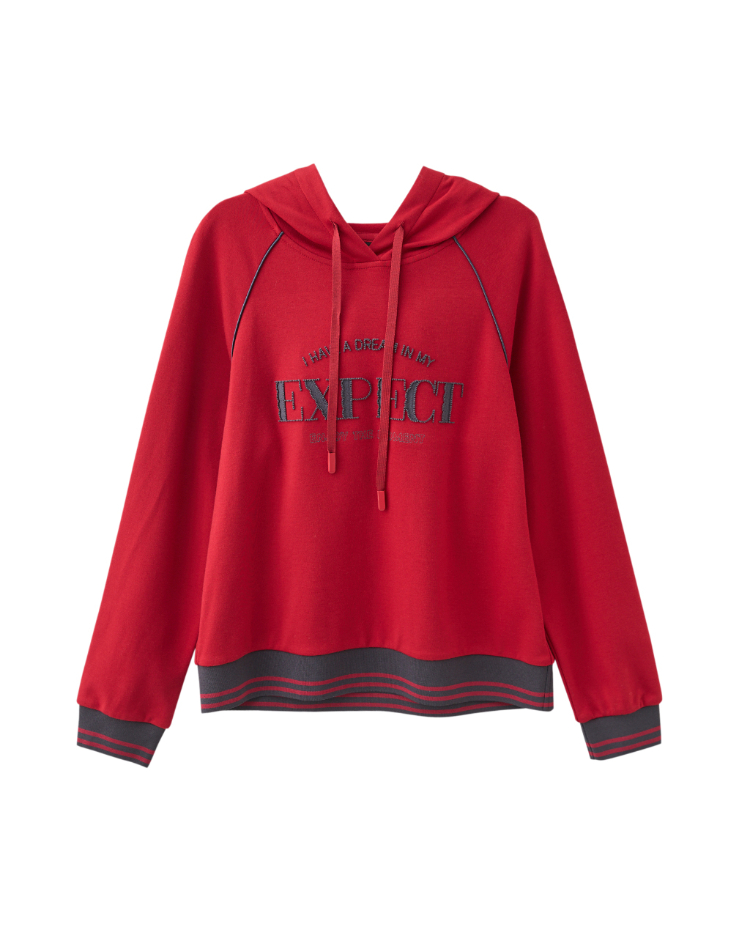 JOAN撞色羅紋連帽輕磨毛上衣