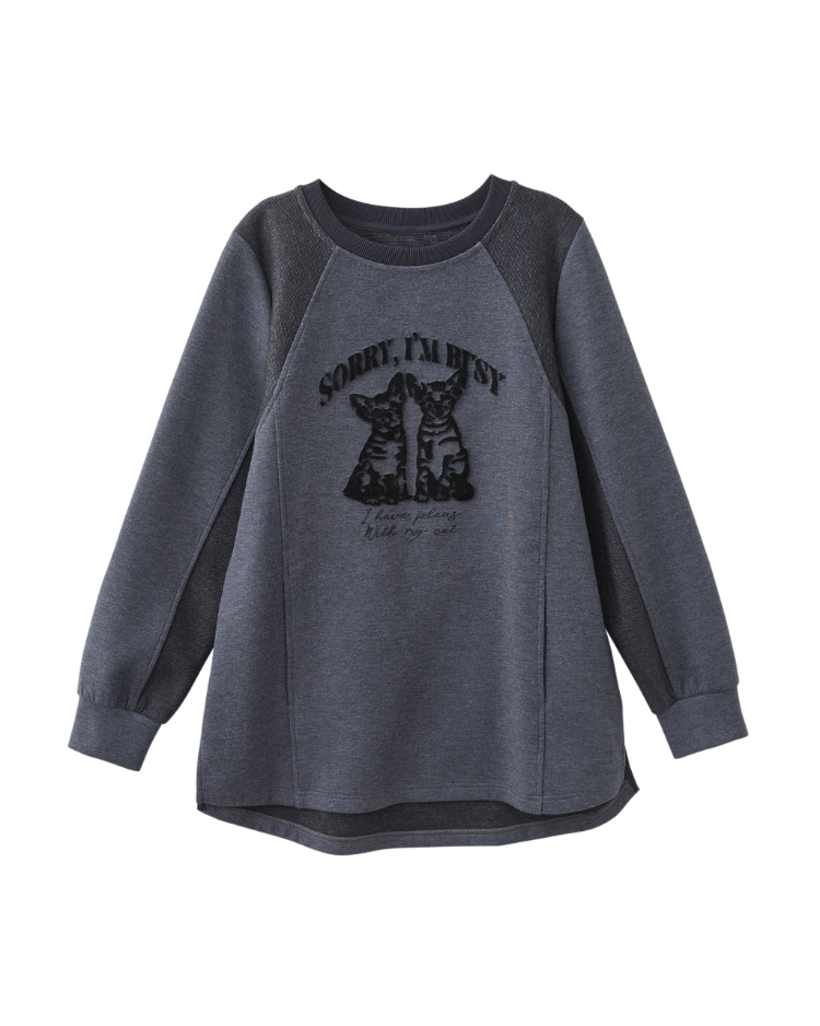 JOAN貓咪絨布圖案長版上衣