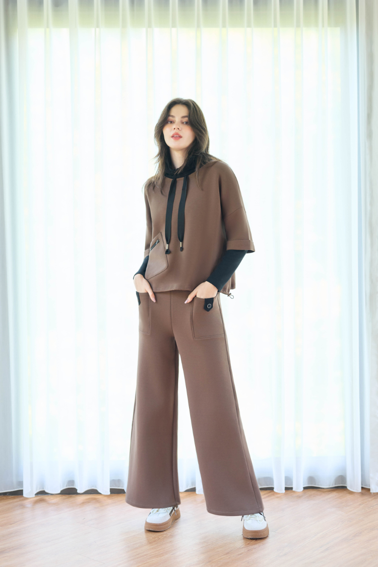 JOAN高彈舒適配色寬版長褲