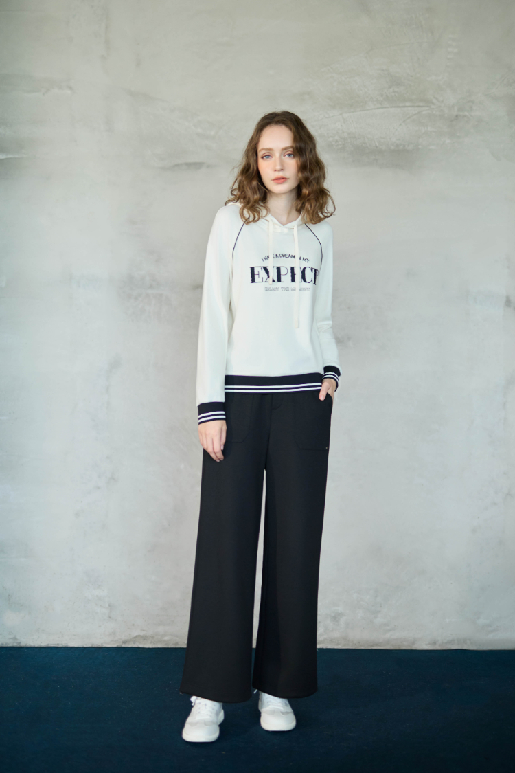 JOAN褲腳抽繩彈性直筒寬褲