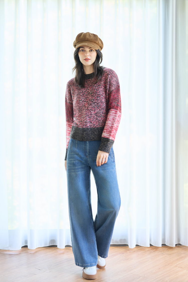 JOAN舒適內磨毛牛仔直寬褲