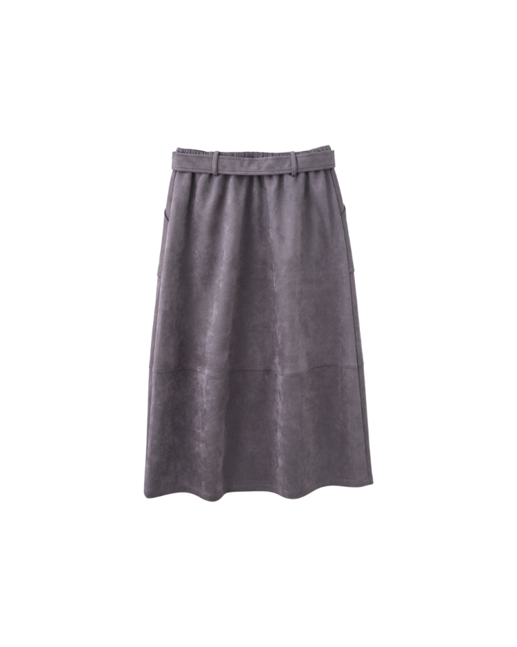 JOAN腰帶造型仿麂皮長裙