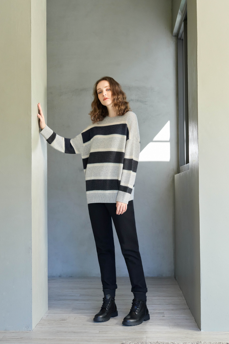 JOAN羊毛混紡寬條紋針織毛衣