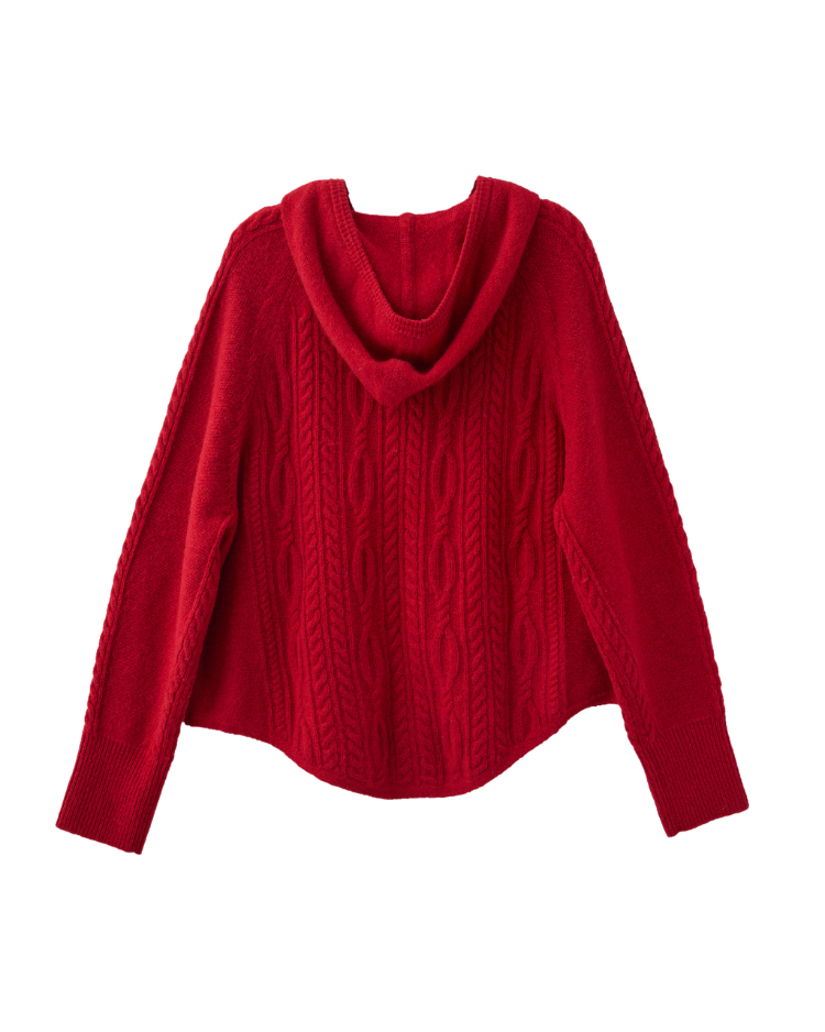 JOAN造型麻花連帽針織外套