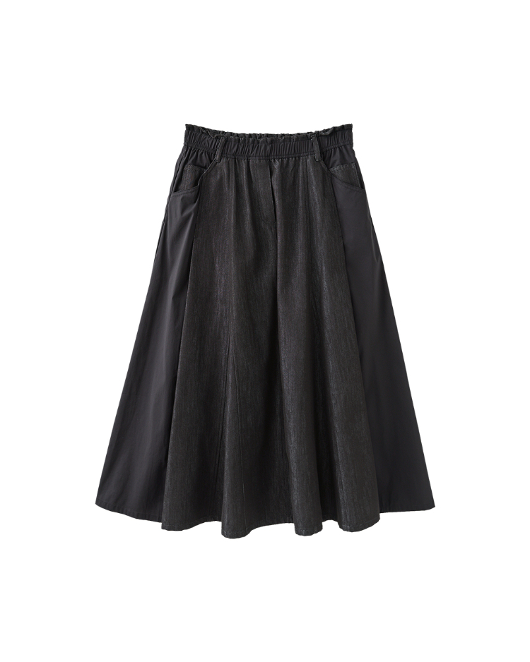 JOAN立體剪裁牛仔拼接中長裙