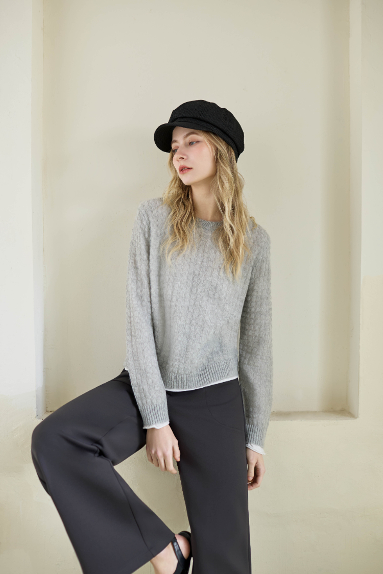 JOAN立體紋理原領針織上衣