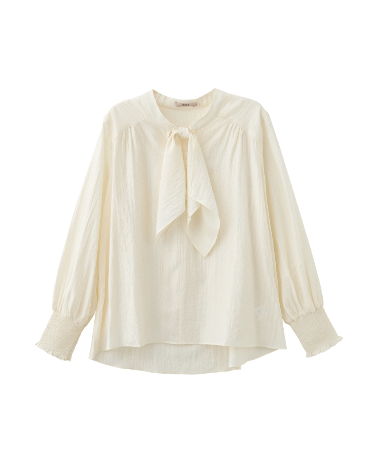 DENOVO柔美文藝綁帶平織上衣