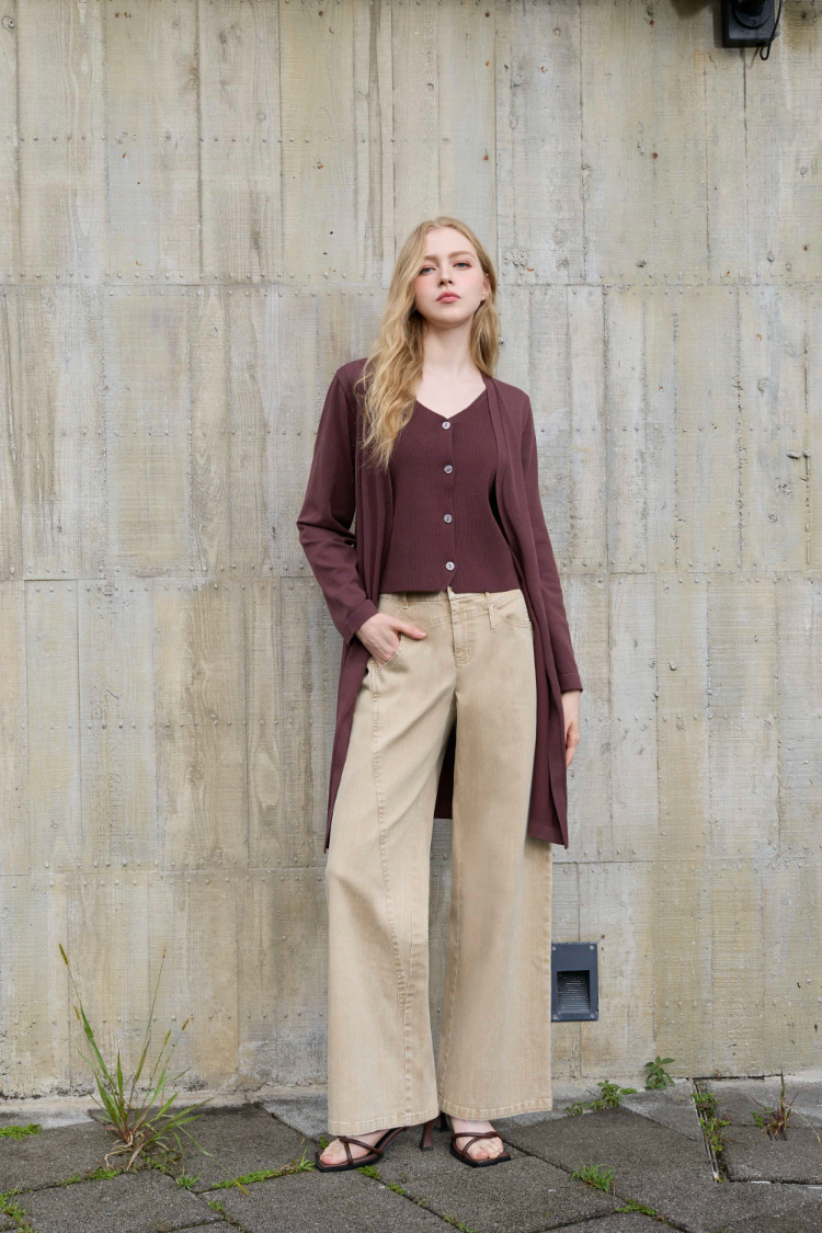 DENOVO斜切剪裁休閒直寬褲