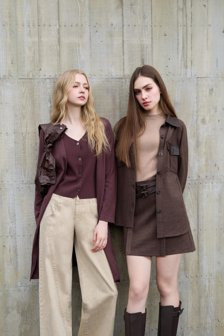 DENOVO斜切剪裁休閒直寬褲