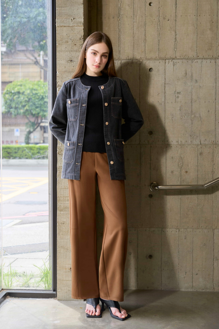 DENOVO蓄熱紗配色袖口針織上衣