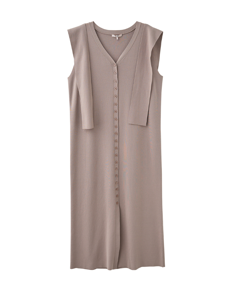 DENOVOV領針織排釦洋裝(附針織披肩)