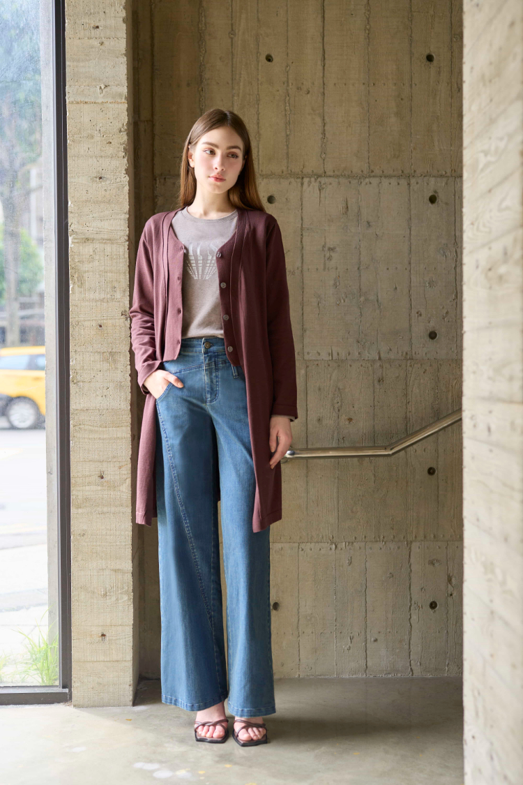 DENOVO假兩件長版針織上衣